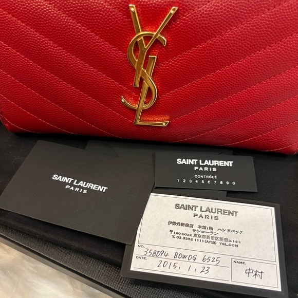 YSL Red Leather Zip Around Long Wallet Authentic - Picture 14 of 16
